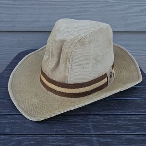 Vintage 70s Levi Strauss & Co Corduroy Western Hat Tan Brown 7 1/2 Cowboy USA